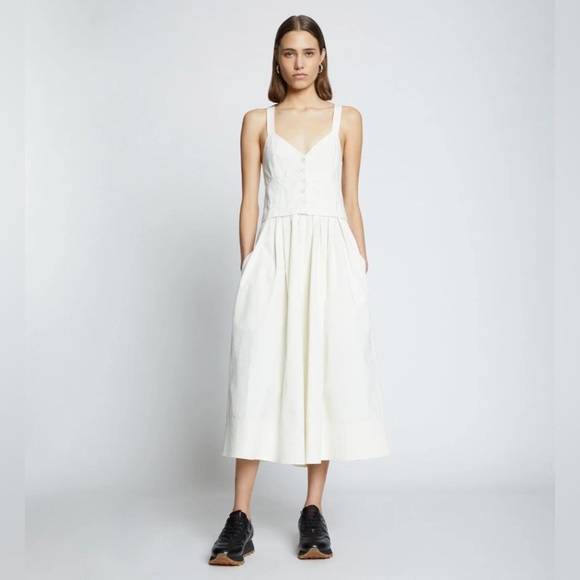 PROENZA SCHOULER WHITE LABEL Sleeveless Washed Cotton Midi Dress Off White 495$ - Picture 4 of 15